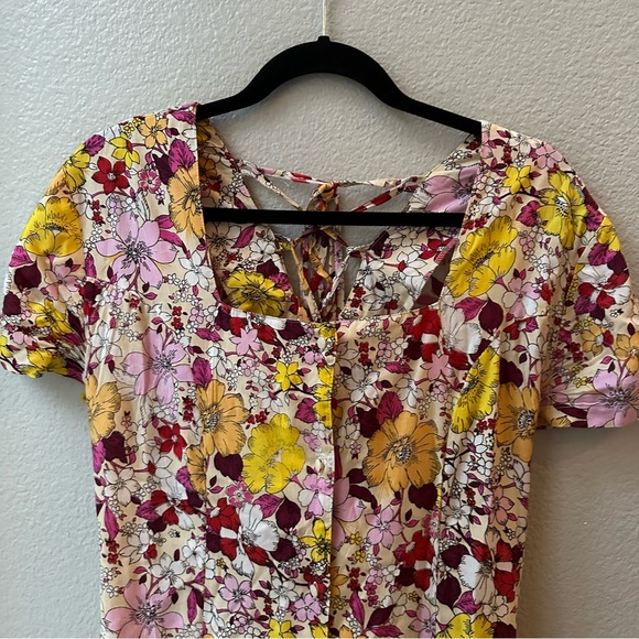 Sacred Hawk ASOS lace up back in floral midi tea dress womens M - Picture 8 of 9